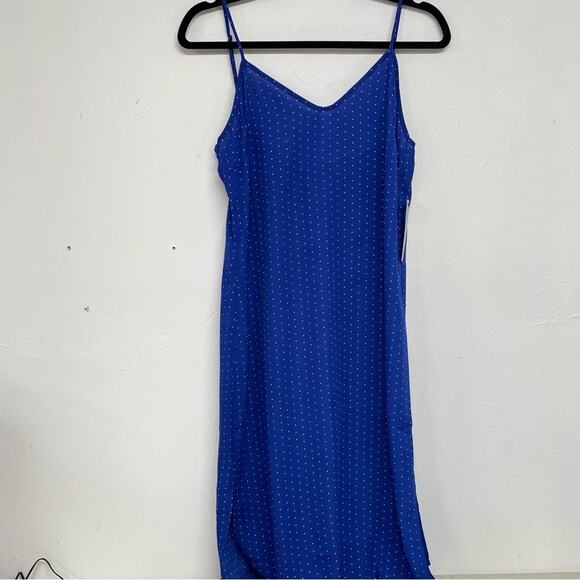 Lulus Blue Polka Dot Spaghetti Strap Casual Slip Dress Womens S Midi Coquette - Picture 1 of 10